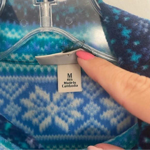 Vintage L.L Bean Womens Blue Winter Striped Quarter Zip Fleece Pull-Over Sweater - Picture 5 of 7